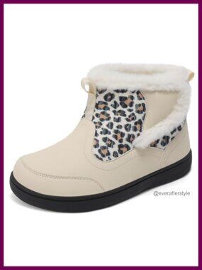 Faux Fur Lined Wide Width Ankle Winter Boots Hook and Loop Faux Leather